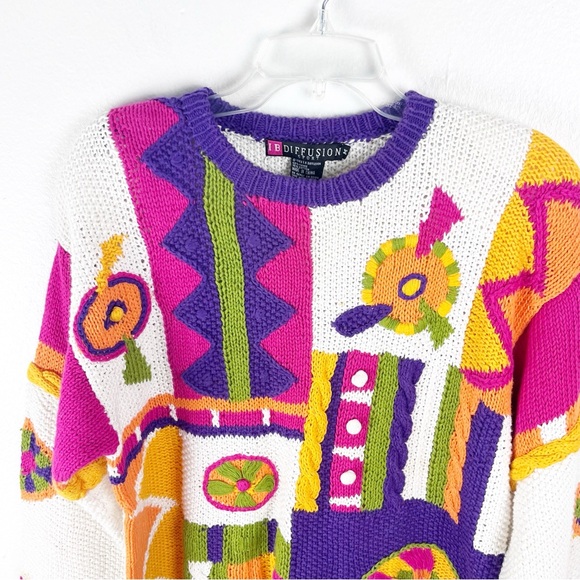 I.B. DIFFUSION Multicolored Graphic Prints Long Sleeves Knit Sweater Size Medium - Picture 8 of 10
